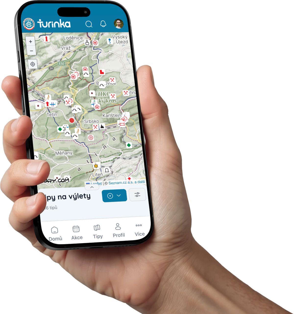 Aplikace Turinka v telefonu — mapa tipů na výlety
